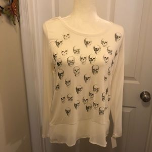 NWT Ivory Blouse with Gray Skulls